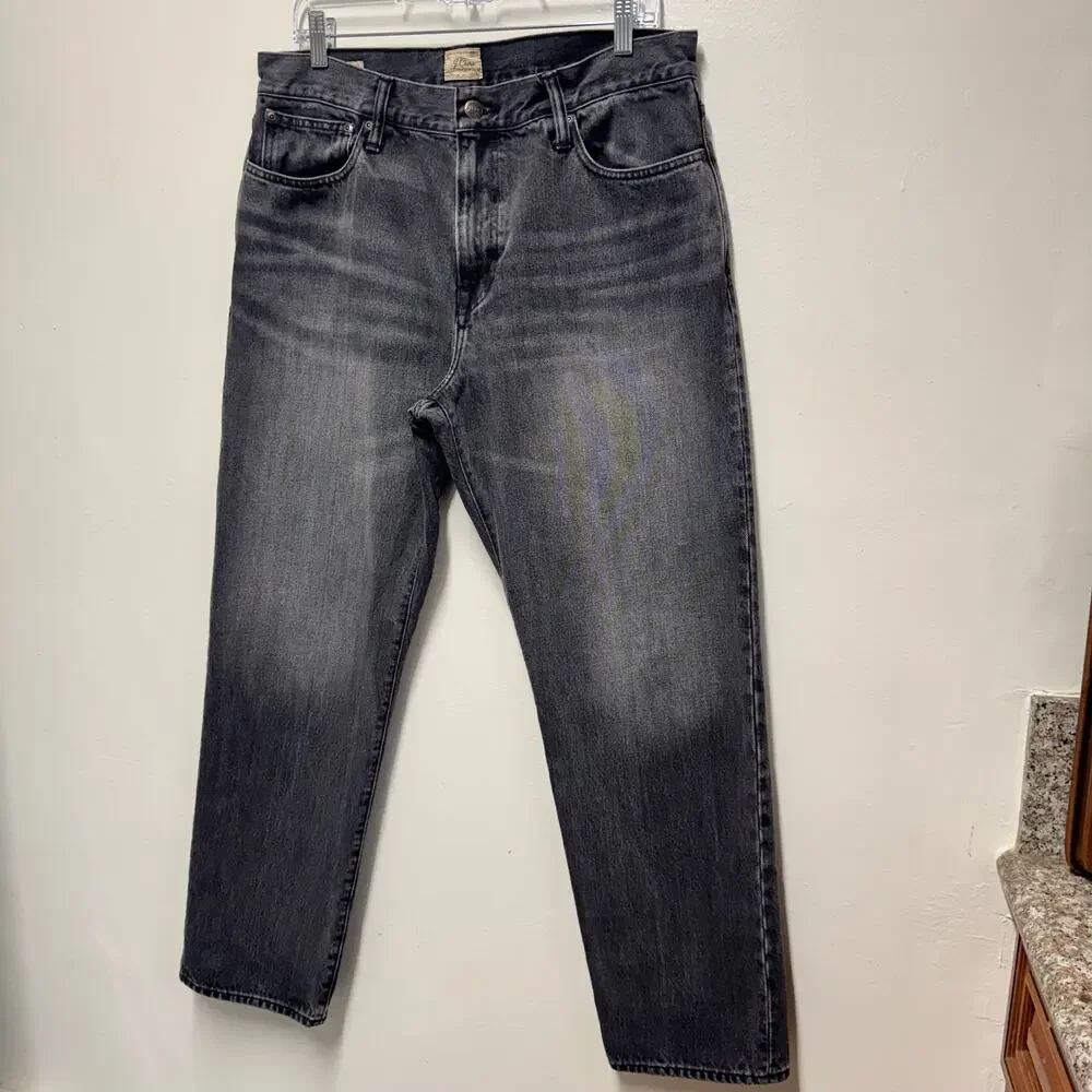 J.Crew Men’s Classic Straight Leg Jeans Gray Black Washed Denim W33 L30
